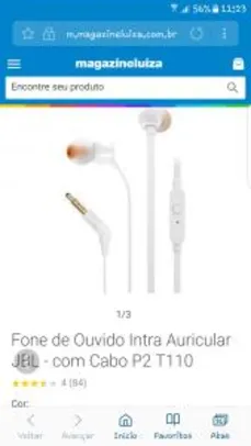 Fone de Ouvido Intra Auricular Branco JBL  com Cabo P2 T110 - R$37