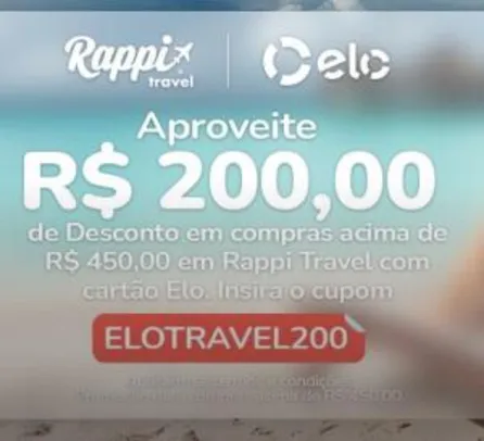 [CC ELO] R$200 OFF Rappi Travel em compras acima de R$450