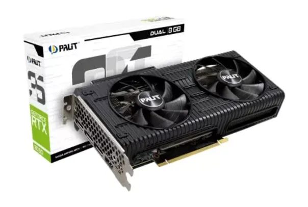 Palit Placa de vídeo dupla GeForce RTX 3050, 8GB, GDDR6, LHR, 3584 Core, 1320 MHz, 1777 MHz, arquite