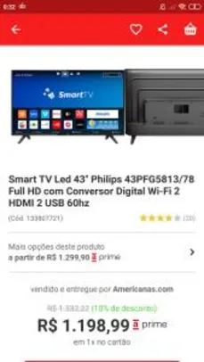 Smart TV Led 43" Philips 43PFG5813/78 Full HD | R$1200