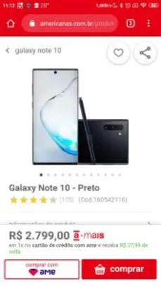 [APP] Galaxy Note 10 - Preto | R$2799