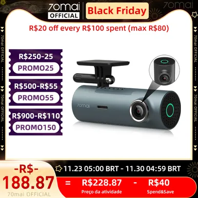 [taxa + promo + moeda] Dash Cam M300 Carro Dvr 1296p Visão noturna 70mai M300 