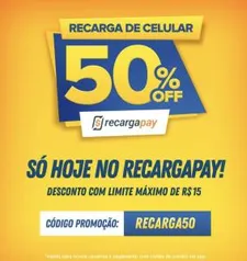 50% OFF em recargas + R$5 de volta no RecargaPay