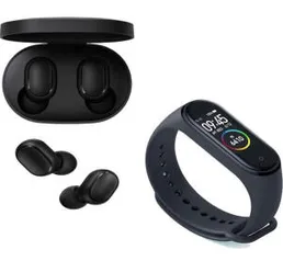 Kit Fone de Ouvido Xiaomi Redmi Airdots Bluetooth + Smartwatch Xiaomi Mi Band 4 Preto