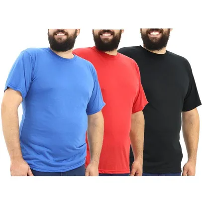 Kit 3 Camisetas Masculinas Plus Size Malha Fria Manga Curta