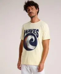 Camiseta Masculina "Waves" Manga Curta Gola Careca Amarela Claro