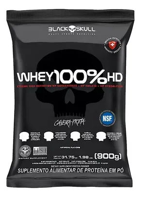 Whey 100% Hd Refil Black Skull - 900g (wpc, Wpi E Wph) Sabor Morango