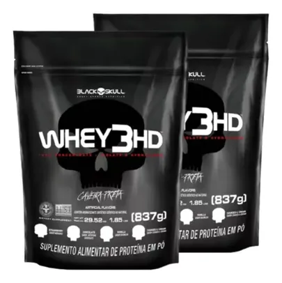 Kit 2 Whey 3 Hd 837g Refil Black Skull  Sabor Baunilha