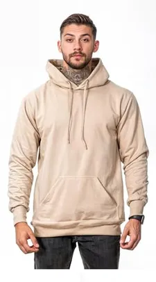 Moletom Liso Masculino Flanelado Blusa De Frio Com Capuz Casaco Sem Estampa (BR, Alfa, GG, Regular, Regular, Bege)