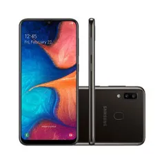 Smartphone Samsung Galaxy A20 32GB Preto Tela 6.4" Câmera Dupla 13MP Selfie 8MP Dual Chip Android 9.0