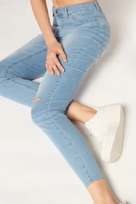 Calça Jeans Skinny De Cintura Alta - Azul