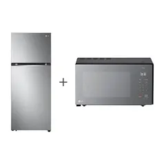 Combo Geladeira LG Frost Free Inverter 395L Inox Look 110V + Micro-ondas LG Grill NeoChef 