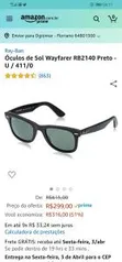 Óculos de Sol Wayfarer RB2140 Preto - R$299