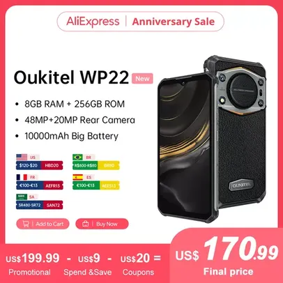 Smartphone oukitel wp22 6.58 10000 mah 8gb + 256gb