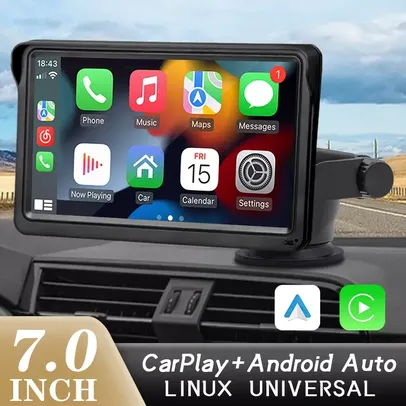 [Taxa inclusa] Multimídia automotiva Hippcron 7' com Android Auto e Car Play + Câmera de Ré