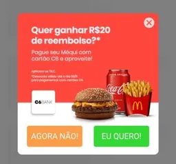 Receba R$20 em cashbaks usando cartão C6BANK no McDonald's