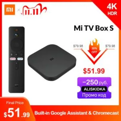 Original global xiaomi mi caixa de tv s 4k ultra hd android | R$ 311