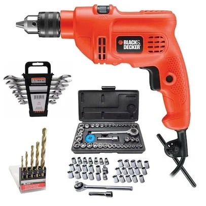 Furadeira De Impacto 3/8 560w Tm500 110v Black & Decker + kit 51 peças