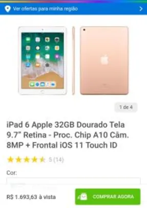 iPad 6 Apple 32GB Dourado | R$1694