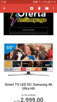Smart TV LED 55” Samsung 4K Ultra HD 55MU6400 - R$ 2999