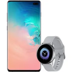 Smartphone Samsung Galaxy S10+ - Branco + Smartwatch Samsung Galaxy Watch Active - Prata