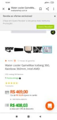 Saindo por R$ 408: Water cooler GameMax Iceberg 360, Rainbow 360mm, Intel-AMD | R$408 | Pelando