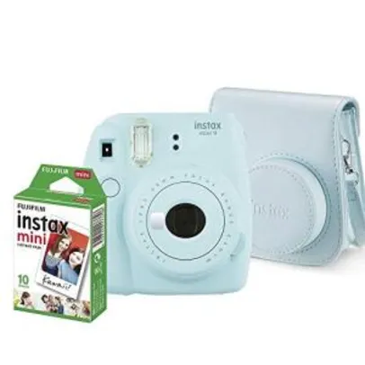 Kit Câmera Instantânea Instax Mini 9 Azul Acqua + Filme Instax Mini 10 fotos + Bolsa Azul Acqua, Fujifilm | R$342