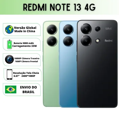 [Já do Brasil] Smartphone Xiaomi Redmi Note 13 4G 128GB 6GB RAM Versão Global 