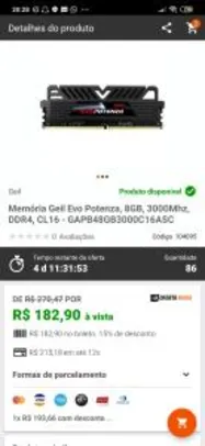 Memória Geil Evo Potenza, 8GB, 3000Mhz, DDR4, CL16