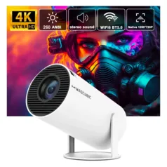 [ App/ moedas R$131 ] Projetor portátil, 4K, Android 11, HY300, Dual Wifi6, 260ANSI, Allwinner H713, BT5.0, 1080P, 1280x720P