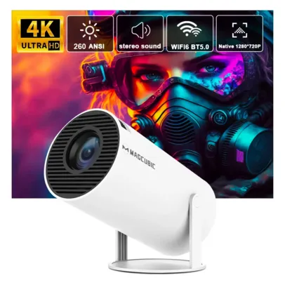 [ App/ moedas R$131 ] Projetor portátil, 4K, Android 11, HY300, Dual Wifi6, 260ANSI, Allwinner H713, BT5.0, 1080P, 1280x720P