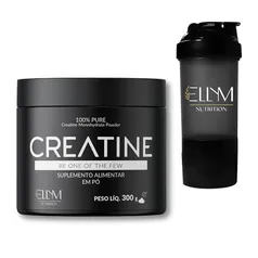 Kit Creatina 300g Pura Monohidratada + Coqueteleira 500mL Preta Shakeira ELLYM NUTRITION Alto Rendimento Qualidade Premium