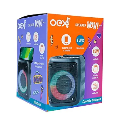 OEX Kids Speaker Wow com conexão Bluetooth 4.2 - Tecnologia TWS Potência 15W Luzes RGB SP110 Preto