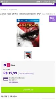 Game - God of War III Remasterizado - PS4  R$20