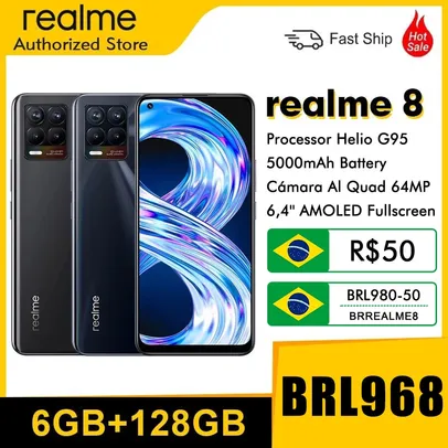 Smartphone Realme 8 rmx3085 6.4 "fhd amoled 6gb 128gb 64mp 5000mah 30w
