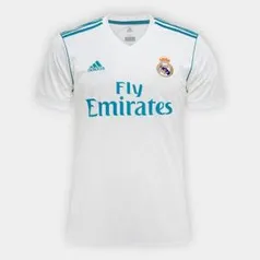 Camisa Real Madrid Home 17/18 - Torcedor Adidas Masculina - Branco e Azul Turquesa | R$144