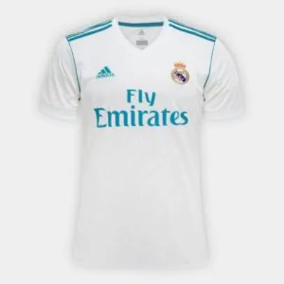 Camisa Real Madrid Home 17/18 - Torcedor Adidas Masculina - Branco e Azul Turquesa | R$144