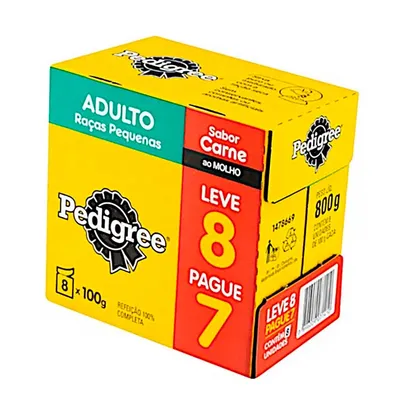 (Levando 8 R$84,24) Display com 8 saches para Cães Adultos Raça Pequena Pedigree Carne ao Molho 