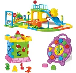 Kit Brinquedo Educativo Relógio Castelo Pista Carro Infantil