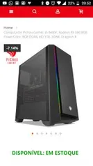 COMPUTADOR PICHAU GAMER, I5-9400F, RADEON RX 580 8GB POWERCOLOR, 8GB DDR4, HD 1TB, 500W, DRAGOON R | R$2829