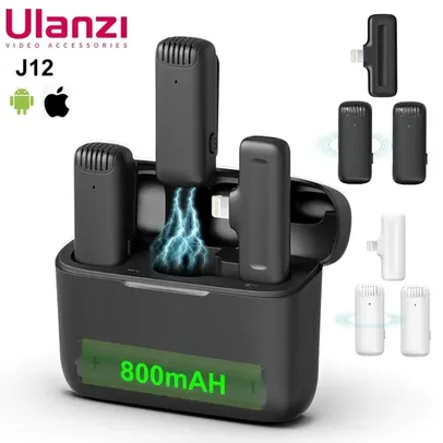 Ulanzi-J12 Sistema de microfone sem fio Lavalier, Áudio, Vídeo, Gravação de Voz, iPhone, Android, Celular, Laptop, PC, Ao Vivo