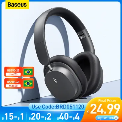 Baseus Bowie D05 - Fone De Ouvido Sem Fio Bluetooth 5.3, Estéreo, HIFI, 40mm, Dobrável, Batéria 70H.