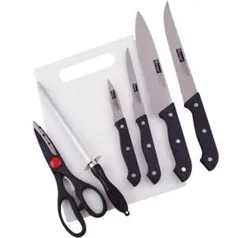 Kit de Facas para Cozinha com Tesoura e Afiador c/ 7 peças Western - R$28