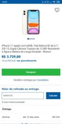 iPhone 11 64GB BRANCO | R$3730