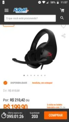 Headset Gamer HyperX Cloud Stinger - HX-HSCS-BK/NA - R$200