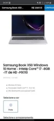 Notebook Samsung Book X50 i7 8gb 1tb | R$ 3869