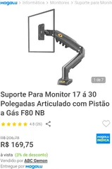 Suporte Para Monitor 17 á 30 Polegadas Articulado com Pistão a Gás F80 NB