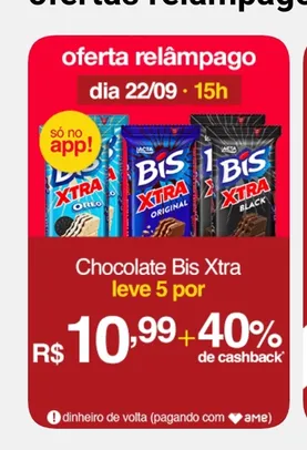 (APP/AME R$6,59) Leve 5 - Chocolate Bis Xtra