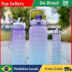 [ Moedas R$14,84 / + Cupom agito R$9,84 ]  Kit 3 Garrafas de Água Motivacionais Fitness Tie Dye Sortida Beber Academia 2 Litros 900ml 300ml