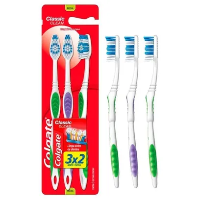 Escova Dental Colgate Classic Clean Macia Cores Sortidas com Limpador de Língua Leve 3 Pague 2 Unida